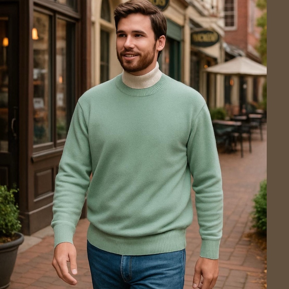60s PENDLETON MINT GREEN COTTON PREPPY CLASSIC KNIT CREW NECK SWEATER SZ M